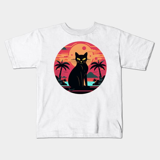 Exotica Sunset Cat Kids T-Shirt by Kona Cat Creationz